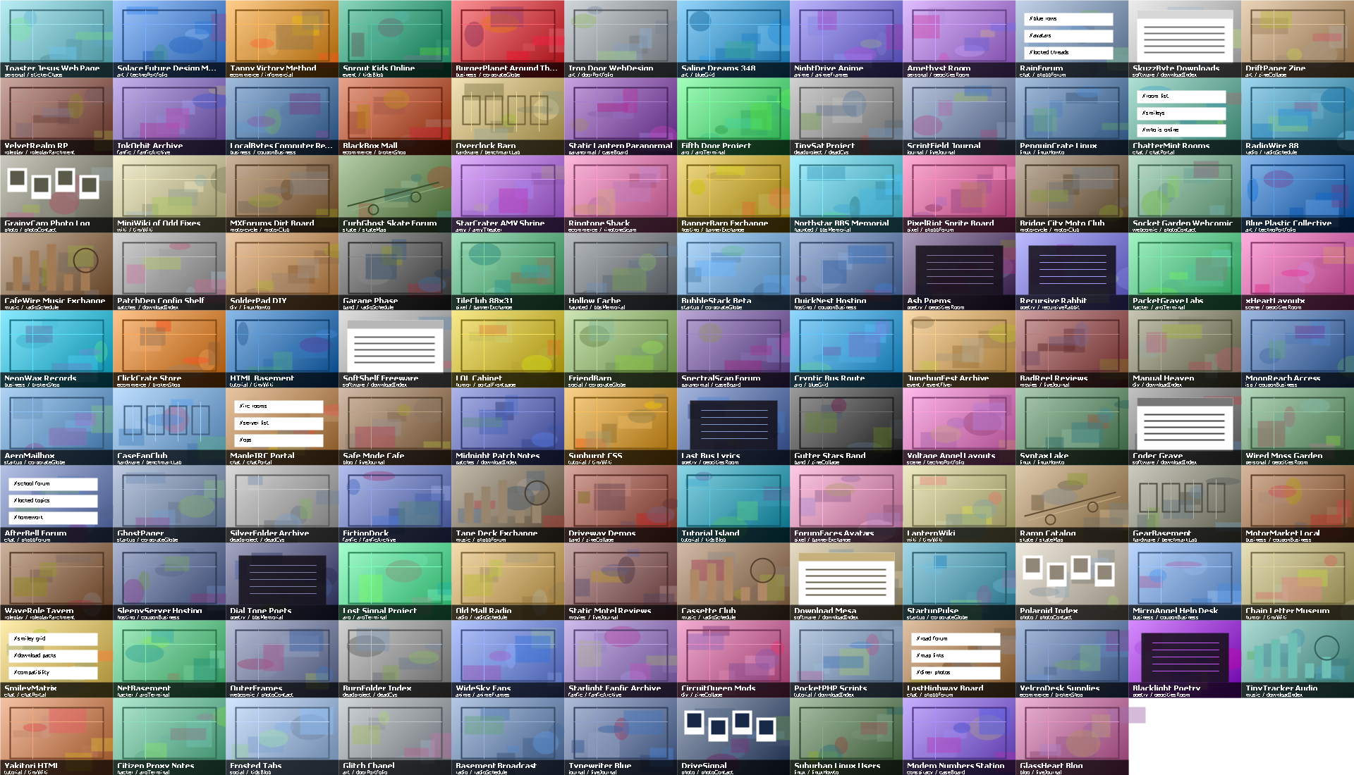 Atlas of many fictional old websites