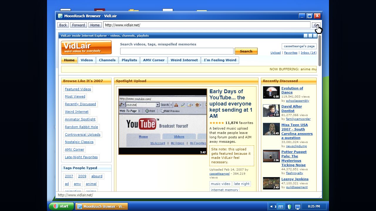VidLair fictional video site inside MoonReach Browser